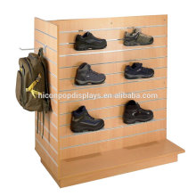 Clothing Store Custom T-Shaped Freestanding Retail Display Stand Cherry Wood Slatwall Gondola